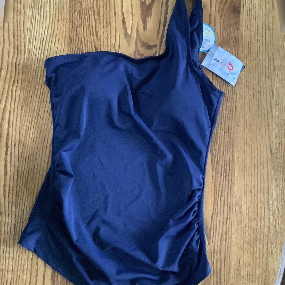 Swim Top Sz 38 Navy One Shoulder Baleaf. NWT
